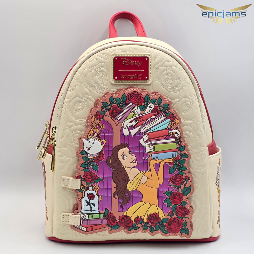 Loungefly Disney Beauty and the Beast Belle Roses Magnetic Door Mini Backpack